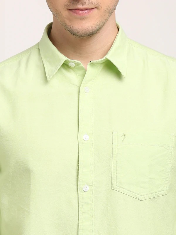 Indian Terrain Men's Regular Fit Full Sleeve Solid Green Shirt